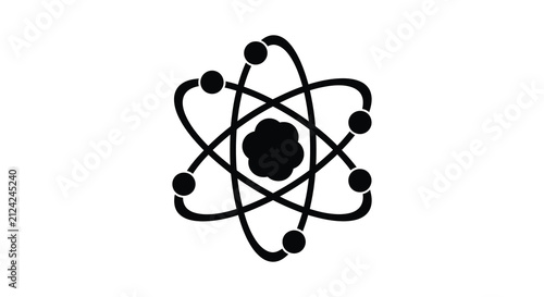 Foto Atom model with orbiting electrons black and white silhouette