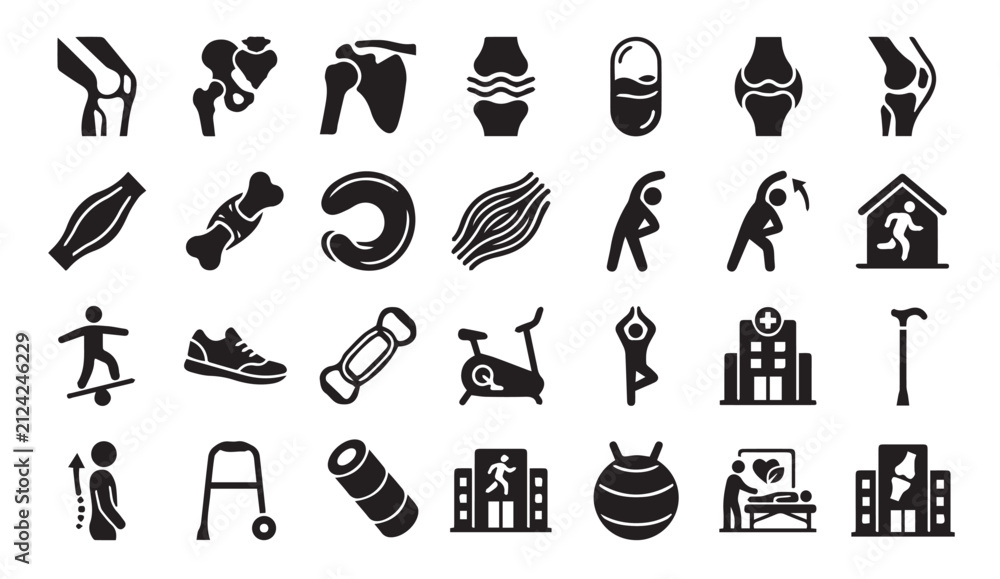 Fototapeta premium Orthopedic wellness and physical therapy icons with orthopedic, wellness