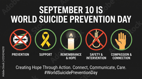 World Suicide Prevention Day September 10 awareness poster prevention support remembrance hope safety intervention compassion connection mental health advocacy   generative ai