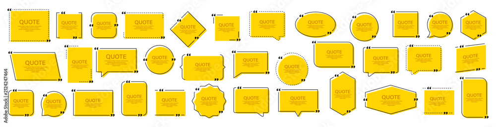 Obraz premium Collection of yellow quote boxes with quotation marks and text placeholders