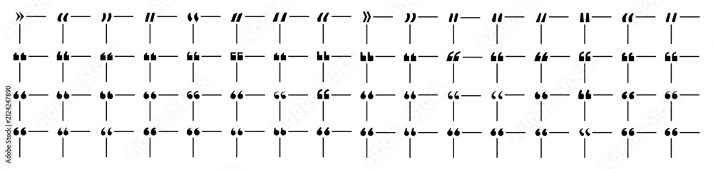 Obraz premium Collection of quotation marks and punctuation symbols in a grid layout