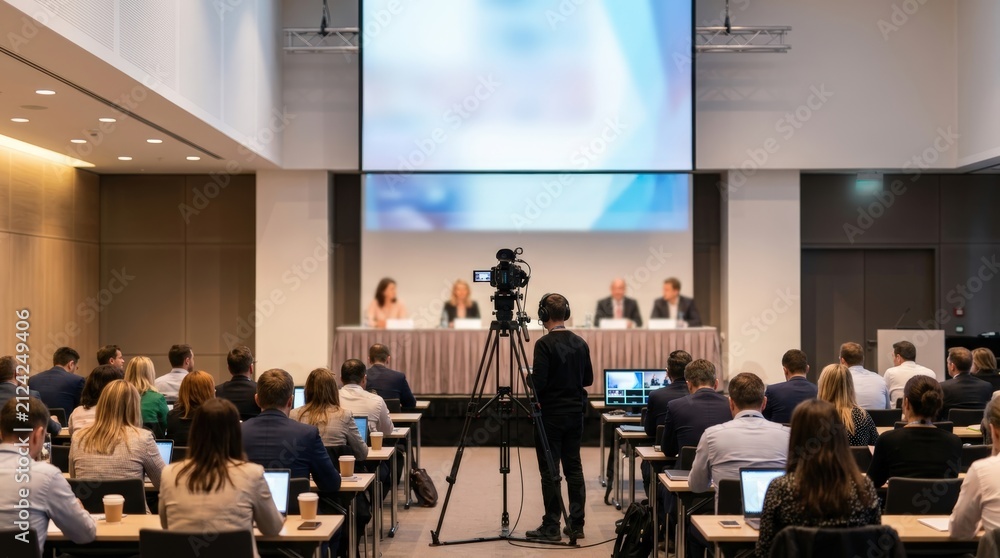 Obraz premium Business workshop being filmed in modern conference room