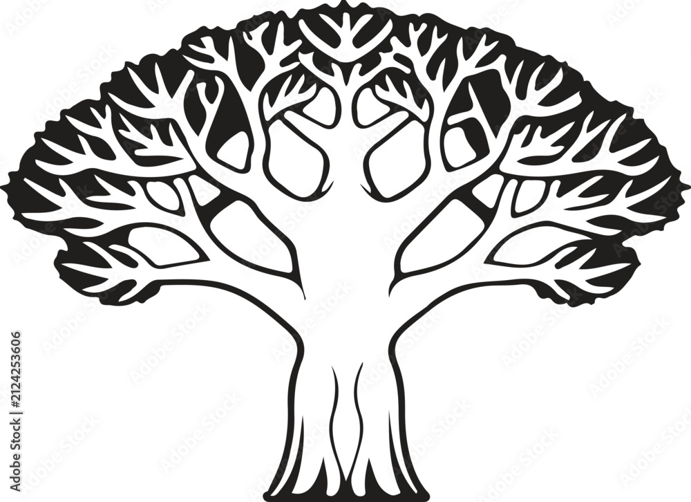 Fototapeta premium Black and white stylized tree icon vector illustration