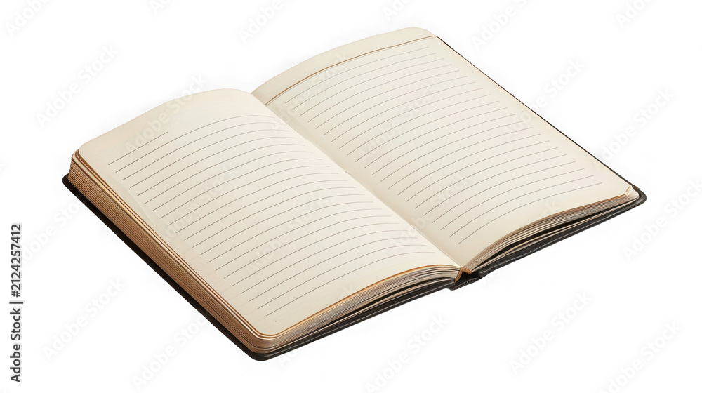 Fototapeta premium Open notebook with lined pages for writing with notebook cream colored on transparent background