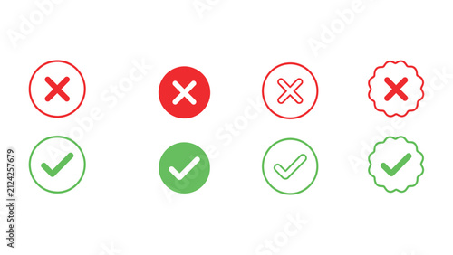 Check Mark Cross Approved Cancel Green Red Icon Set Vector Illustration