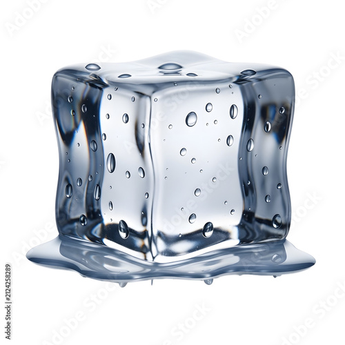 Frozen ice cube with snowflakes background isolated on transparent background