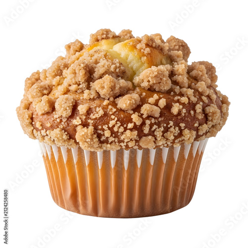 Delicious caramel nut muffin in paper cup isolated on transparent background