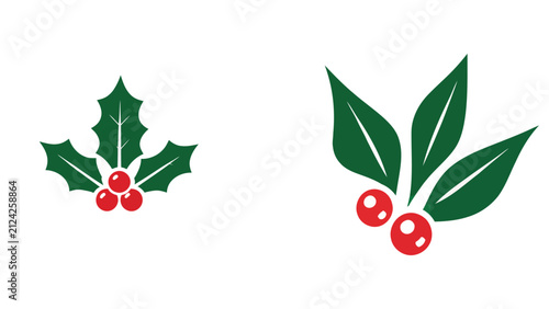 Christmas Holly Berry Leaf Plant Icon Set Vector Illustration