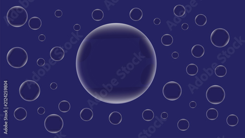 Foto Abstract background with blue bubbles of different sizes, floating spheres on a