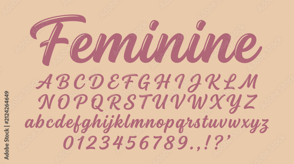 Fototapeta premium Feminine Script Font Alphabet and Numbers Set Elegant Calligraphy Typeface for Design