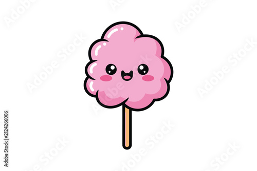 Kawaii Pink Cotton Candy Character Illustration on White