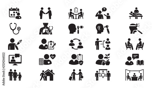 Healthcare and medical consultation professional icons with healthcare, hospital