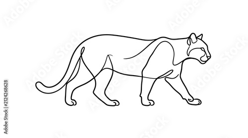 Photography Continuous one line drawing of a walking mountain lion.