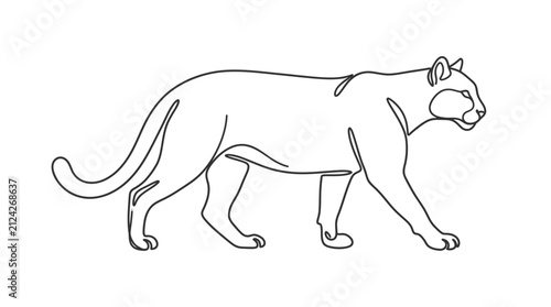 Photography Continuous single line drawing of a walking mountain lion.