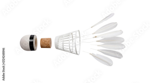 Exploded View of Badminton Shuttlecock Components on Black
