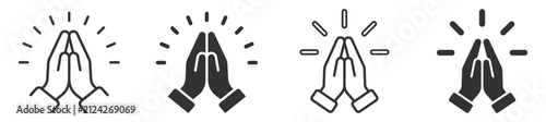 Cuadro en lienzo praying hands icon set, line and filled vector illustrations for religious and s