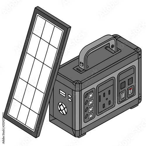 Bild auf Leinwand Portable solar power station with fold-out charging panel