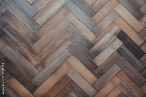 Herringbone wood parquet flooring planks displaying natural timber grain and color variations