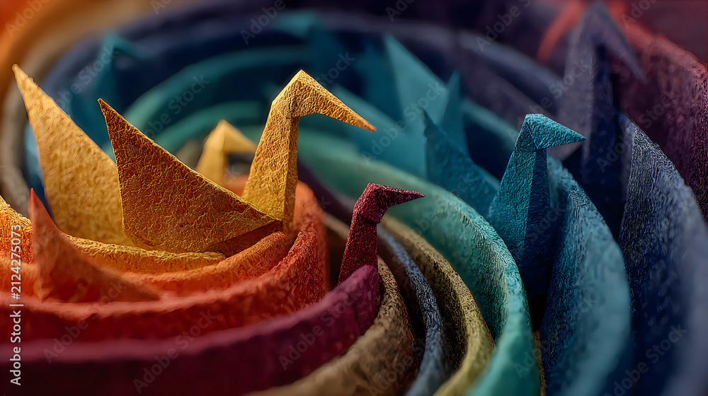 Fototapeta premium Colorful paper crane folded origami bird art hd images desktop wallpapers collection