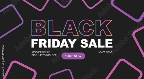 Vibrant Black Friday Sale banner with special offer up to 50 percent off and a shop now button