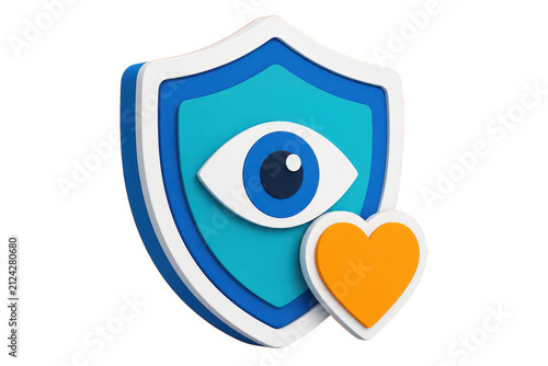 Layered shield emblem with eye and heart
