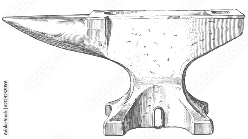 Foto Vintage engraving of antique blacksmith anvil, detailed historic forge illustrat