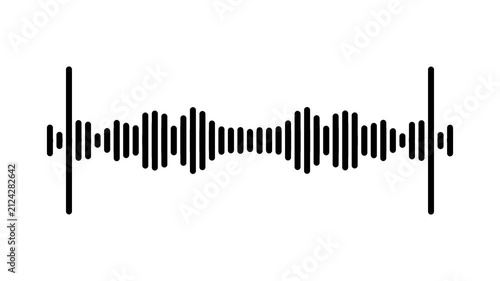 Black audio frequency waveform visualizer animation, abstract digital sound wave equalizer motion graphic loop, music spectrum line overlay element, podcast voice display on solid white screen. 4k