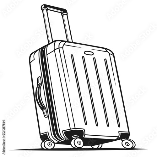 Bild auf Leinwand Black and white line art of a rolling travel suitcase