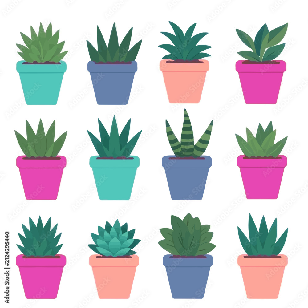 Fototapeta premium Potted plants set vector, Isolated on white background.