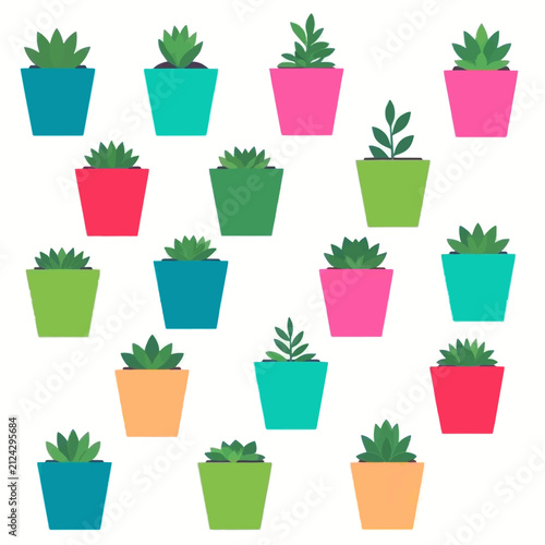 Potted plants set vector, Isolated on white background.