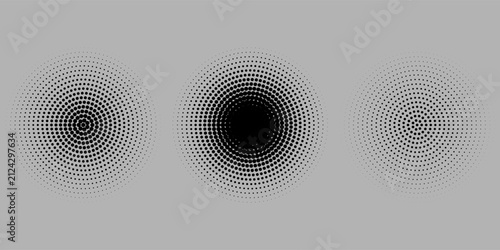 Set of halftone dots gradient pattern texture isolated on white background. Straight dotted spots using halftone circle dot raster texture. Vector blot half tone collection.