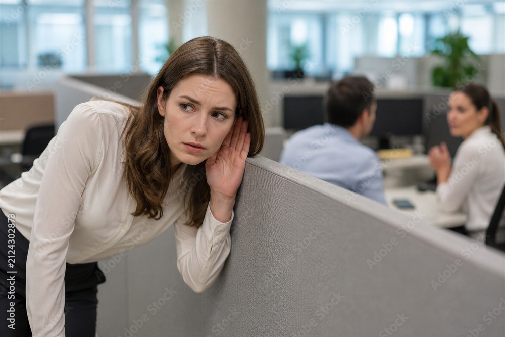 Fototapeta premium Woman listening over office partition