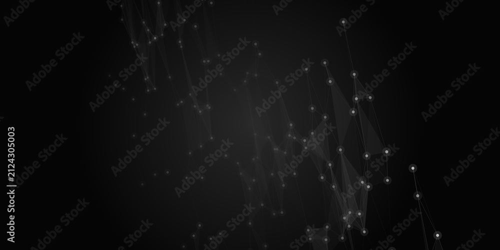 Fototapeta premium Minimalist dark digital plexus network with subtle white connected dots background