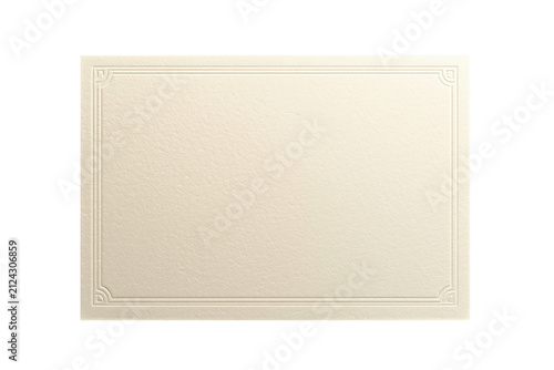 Textured cream invitation card with embossed corners isolated on transparent background