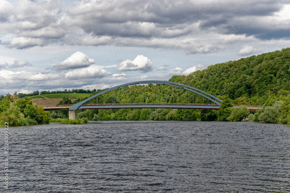 Fototapeta premium Steel Tied-Arch Bridge Over Main River at Marktbreit and Segnitz