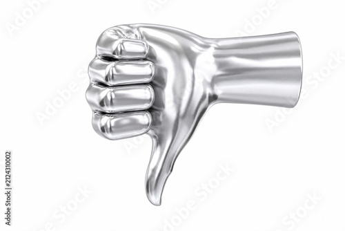 gesto de pulgar abajo en color plata sobre fondo blanco