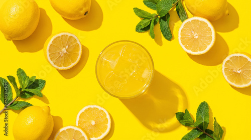 Freshly squeezed lemon juice in glass pitcher with lemon slices and mint leaves on wooden table for national lemon juice day celebration citrous beverage vitamin c summer refres