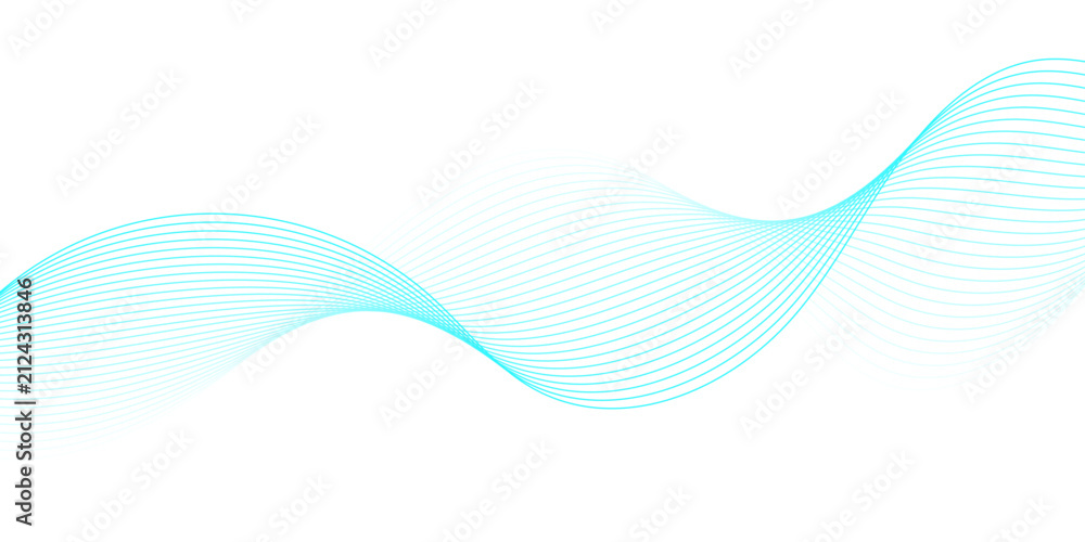 Fototapeta premium Abstract blue and cyan flowing wave lines forming elegant geometric soundwave curves on white background with minimalist motion patterns for technology, audio, connectivity, and digital design.