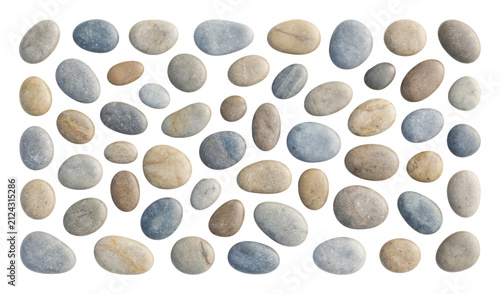 Fotografie Smooth River Stones Arranged on White Background