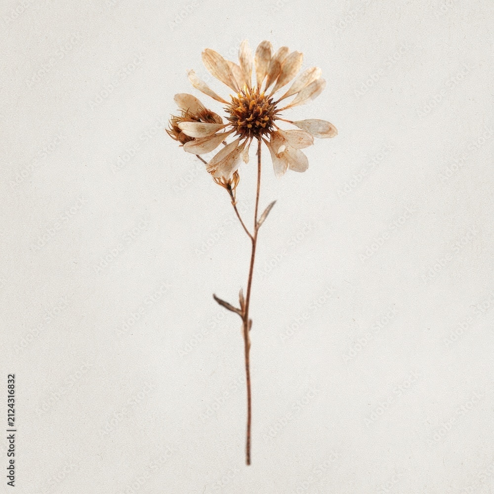 Fototapeta premium Delicate dried daisy against a neutral background, showcasing its texture.