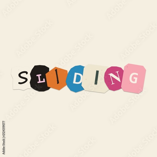 Slicing word written with colorful magazine cutout letters