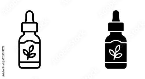 Essential oil dropper bottle icons, herbal serum dropper bottle vector, organic cosmetic packaging