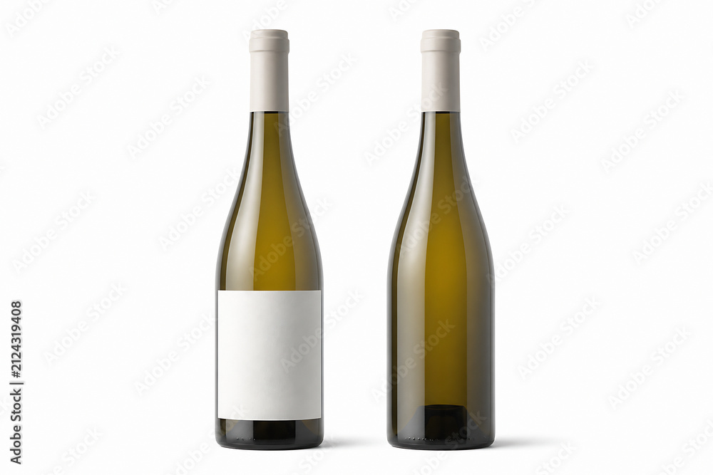 Obraz premium Two bottles of white wine are displayed against a plain white background.