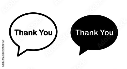 Thank you speech bubble icons, black and white message balloons, vector chat symbols