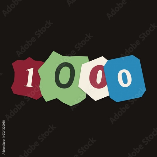 Number one thousand written on colorful paper square shapes
