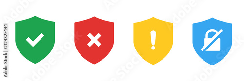 Set of shields with protection, warning, risk, access, control, safety alert