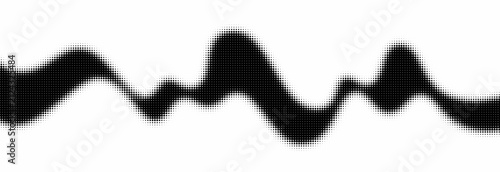 Halftone wavy pattern, monochrome dotted background. Vector abstract dynamic wave, curved line, ribbon pattern. Halftone background. Dot gradient, abstract line. Vector backdrop