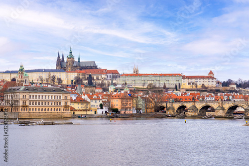 Photography Panoramic cityscape of Prague featuring Prague Castle and St