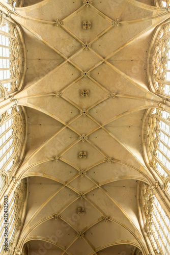 Gothic net vaulted ceiling designed by Peter Parler inside St. Vitus Cathedral in Prague, Czech Republic