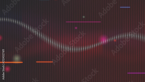 Abstract dark background with neon light bars and digital interference effect.